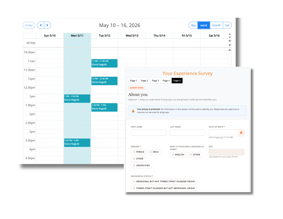 HotHealth appointment calendar beside a patient survey form